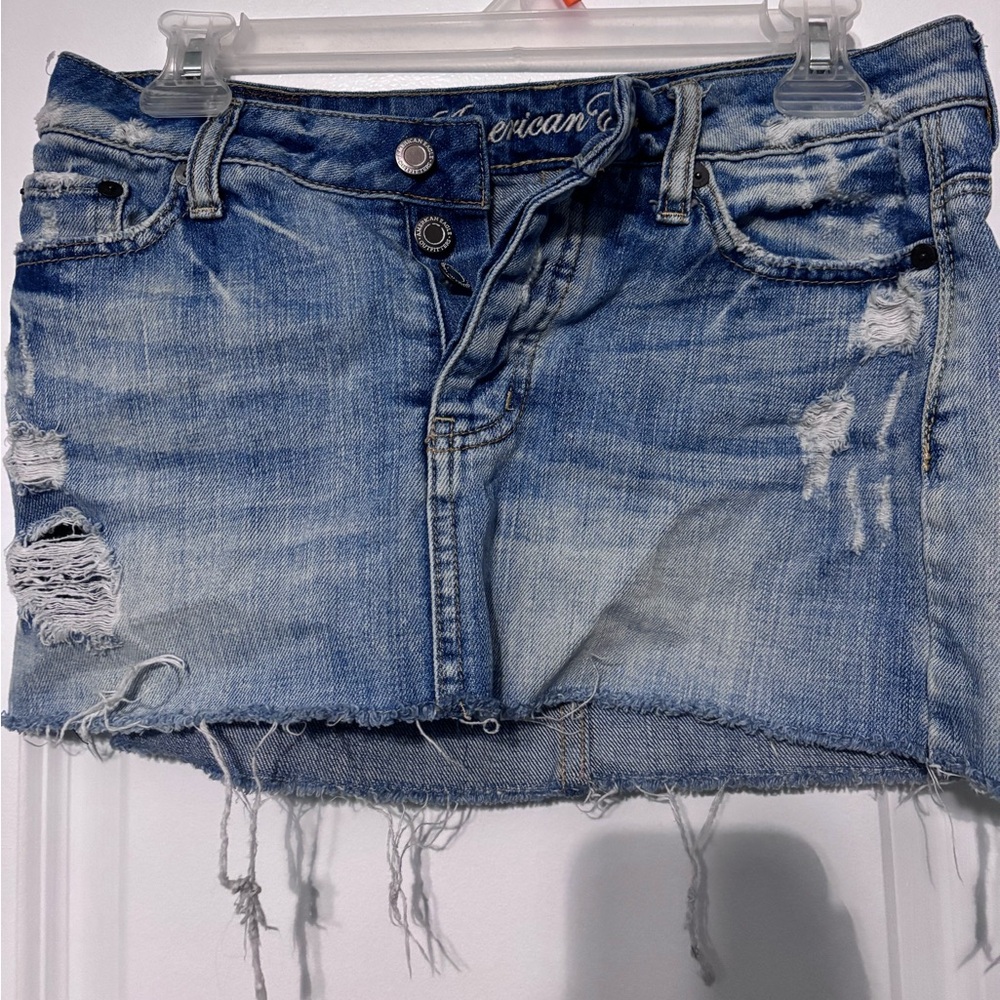 American Eagle Y2K Distressed Denim Mini Skirt Festival Size 0
